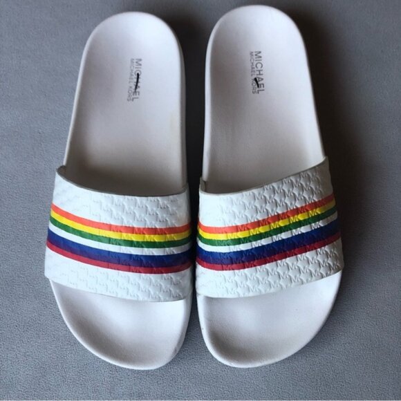 Michael Kors ~ Rainbow Leather Slides ~ Womens Size 7 - Picture 1 of 10